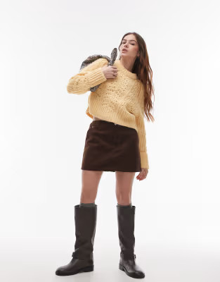 Topshop faux suede pelmet mini skirt in brown | ASOS (Global)