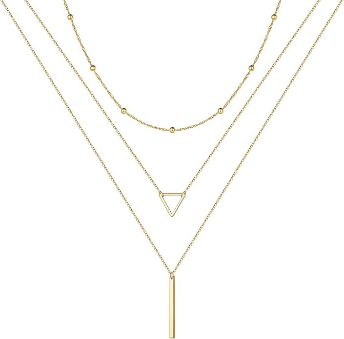 Turandoss Gold Layered Necklaces for Women - 14K Gold Plated Handmade Multilayer Bar Pearls Coin ... | Amazon (US)