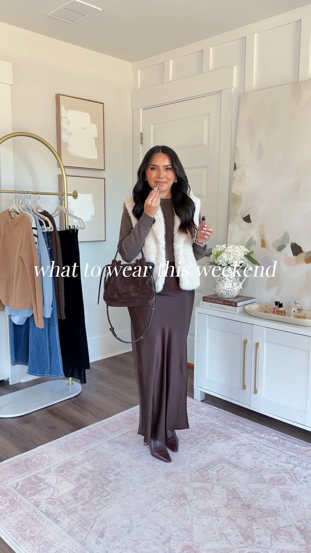 What to wear this weekend!
For reference: I’m 5’0, 32b bra size, and 2/26 in bottoms, pear shaped. 
*Everything I share is unaltered! TTS means true to size. Between size 5-6.5 in shoes

Brown sweater size xs TTS
Brown silk skirt size xs TTS - if this color isn’t available - keep check back for a restock!
Brown boots in spiced pecan color size 5.5 TTS
Faux fur vest - old, similar linked

Blue flora paisley dress size xxs regular TTS - petite will be a shorter length if you prefer!
Medium brown boots size 5.5 TTS

Pink cardigan size xs TTS
Pink sweater size xs TTS
Drawstring pull on jeans size xs regular TTS
White sneakers size 6.5 TTS

Green jacket size 4 - sized up a size for a roomy fit
Blue and white button down size xxs regular TTS
Jeans size 26 petite TTS - petite is labeled as Lil in this brand
Brown boots size 5.5 TTS

Burgundy quilted jacket size xs TTS
Burgundy leggings size small regular TTS
Ivory sweater size xs TTS
Sneakers size 6.5 TTS

#LTKootd #LTKgrwm #LTKPetite