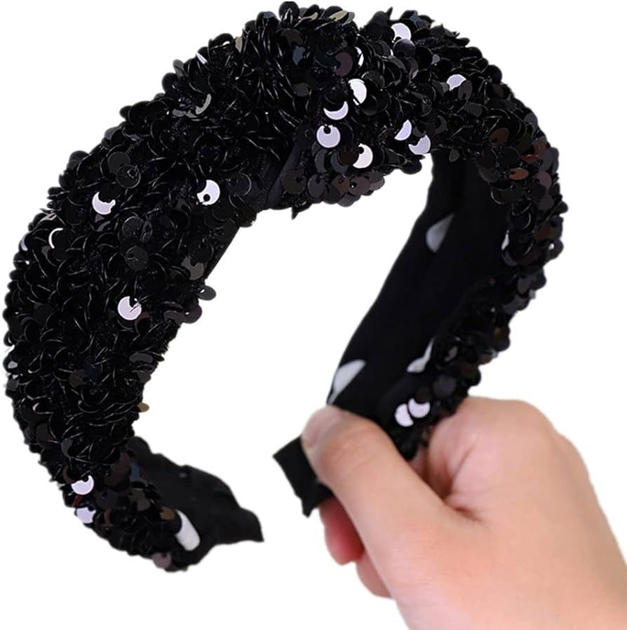 CAUDIO Wide Sparkly Sequins Knotted Headband Cross Twisted Hairband for Women Girls Daily Birthda... | Amazon (US)