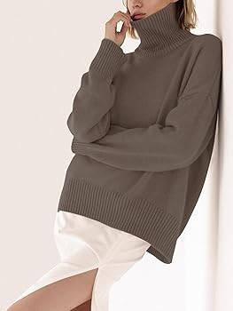 YKR Women's Turtleneck Sweater Chunky Long Sleeve Knitted Pullover High Low Hem Trendy 2025 Fall ... | Amazon (US)