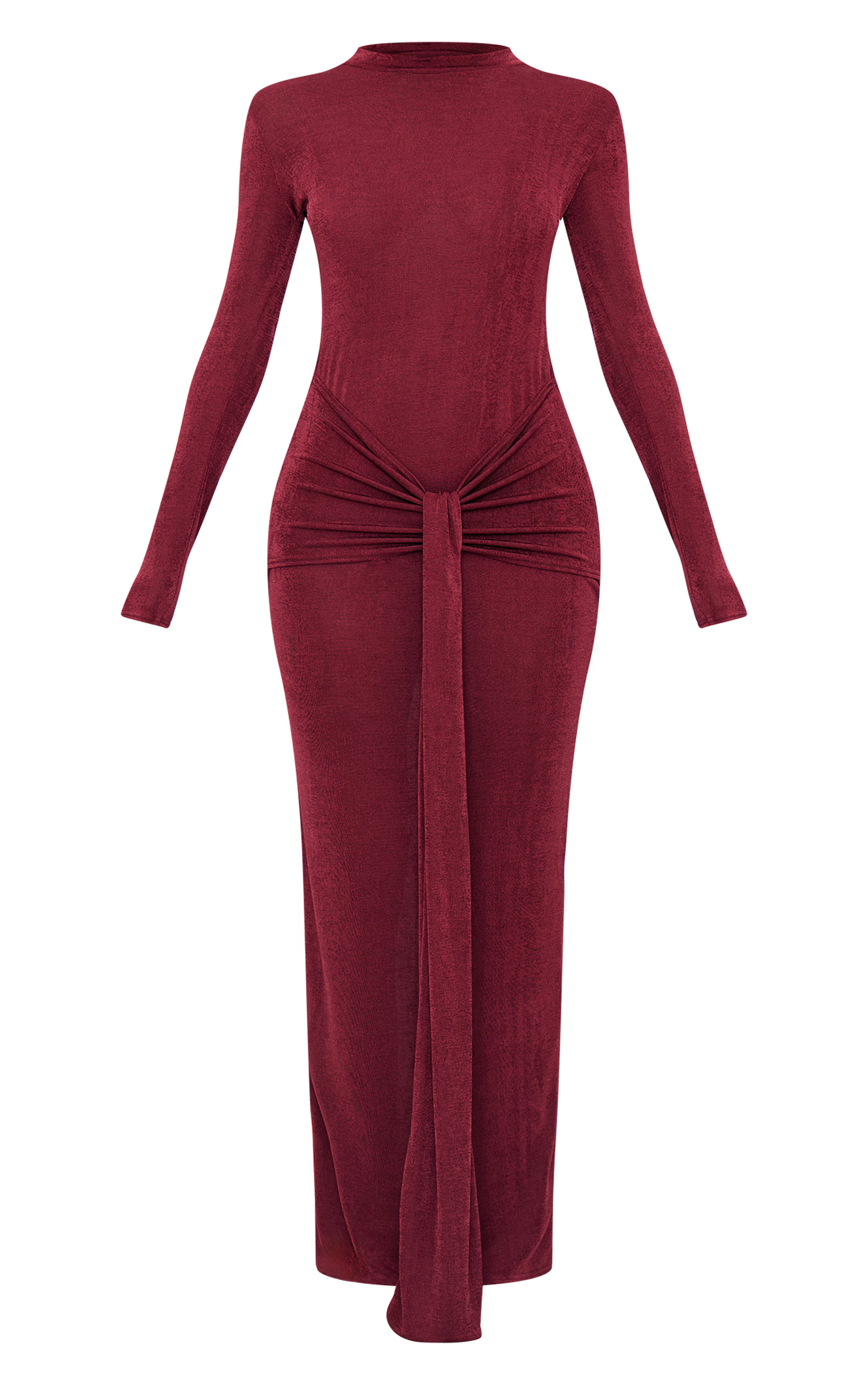 Burgundy Slinky Acetate Wrap Maxi Dress | Dresses | PrettyLittleThing US