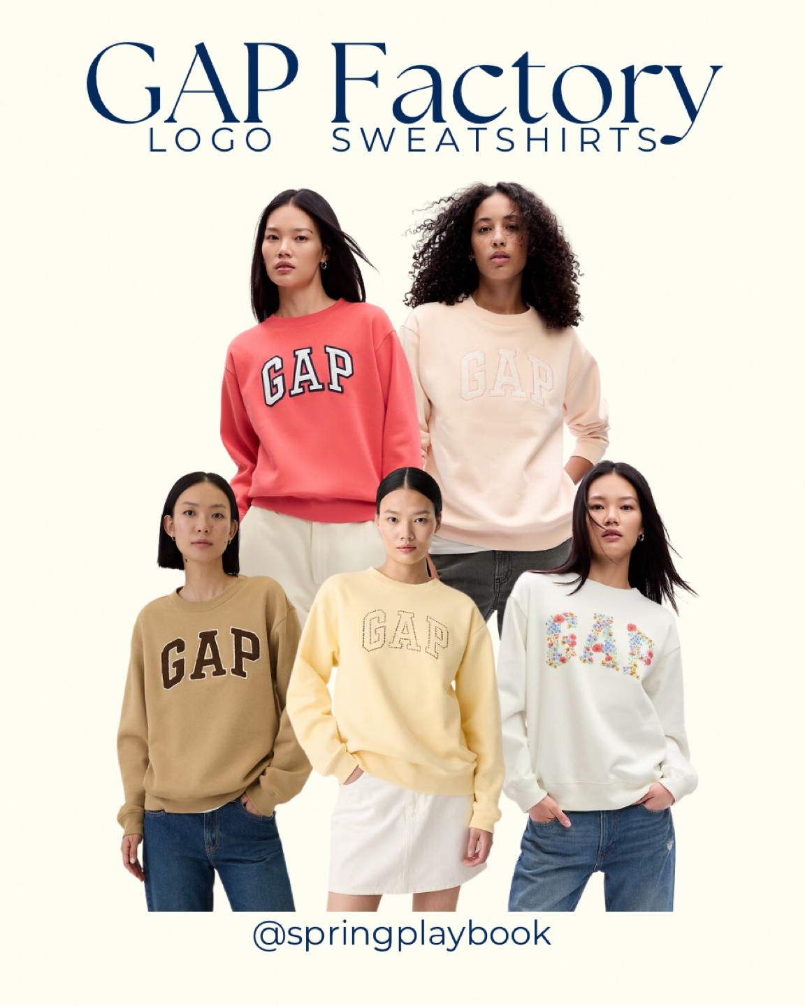 Gap Factory Logo Sweatshirts for Springs! 

The peach & yellow have eyelet & Battenberg lace details! The white with the floral letters will be loved by Light & Bright/Clear Springs. And the brown is so cute for Warm Springs!

 #createdcolorful #createdcolorfulspring #hocspring #tcispring #pcaspring #lightspring #warmspring #truespring #brightspring #clearspring #paintboxspring #bluespring

#LTKStyleTip #LTKSeasonal #LTKSaleAlert