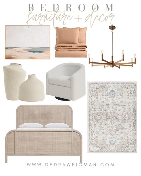 Bedroom home decor and furniture finds! 

Barrel Accent Chair // Cane Bed // Chandelier // Area Rug // Chandelier // Wall Decor

#bedroomdecor #homedecor 

#LTKhome #LTKFind #LTKstyletip