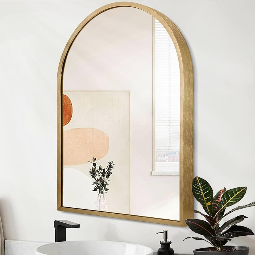 Wall Mirror Arched Bathroom Mirrors, Aluminum Alloy Frame Hanging Vanity Mirror for Living Room B... | Amazon (US)
