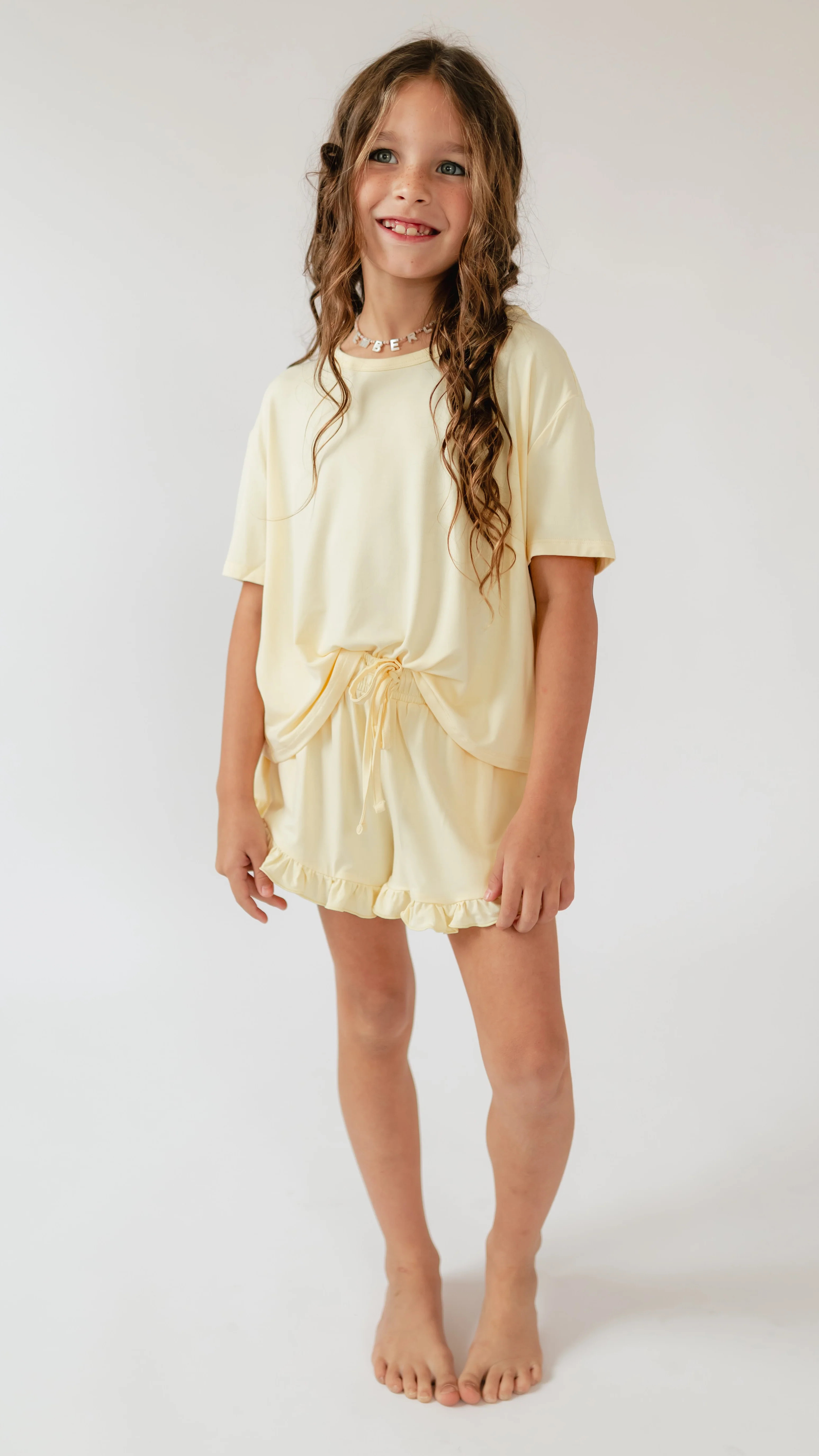 Girl's Ruffle Set in Butter Yellow | Silks Design