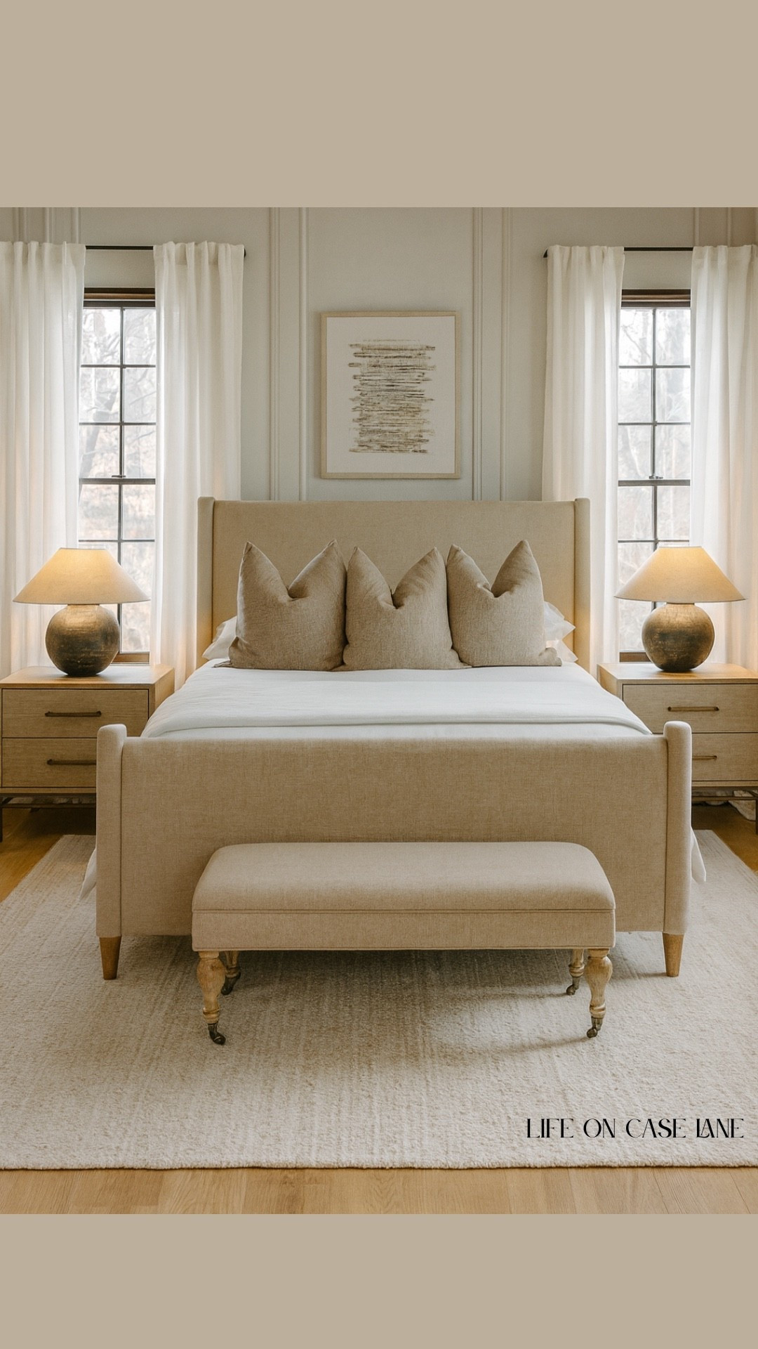 Primary bedroom furniture, master bedroom, guest bedroom, traditional bedroom, transitional bedroom, nightstand, upholstered bed, area rug, bedroom bench, bedroom chandelier, lamp, bedroom lamp, neutral bedroom, curtains, neutral curtains, triple pleat pinch curtains, affordable furniture, good quality furniture, wayfair, Loloi

#LTKStyleTip #LTKHome #LTKSaleAlert