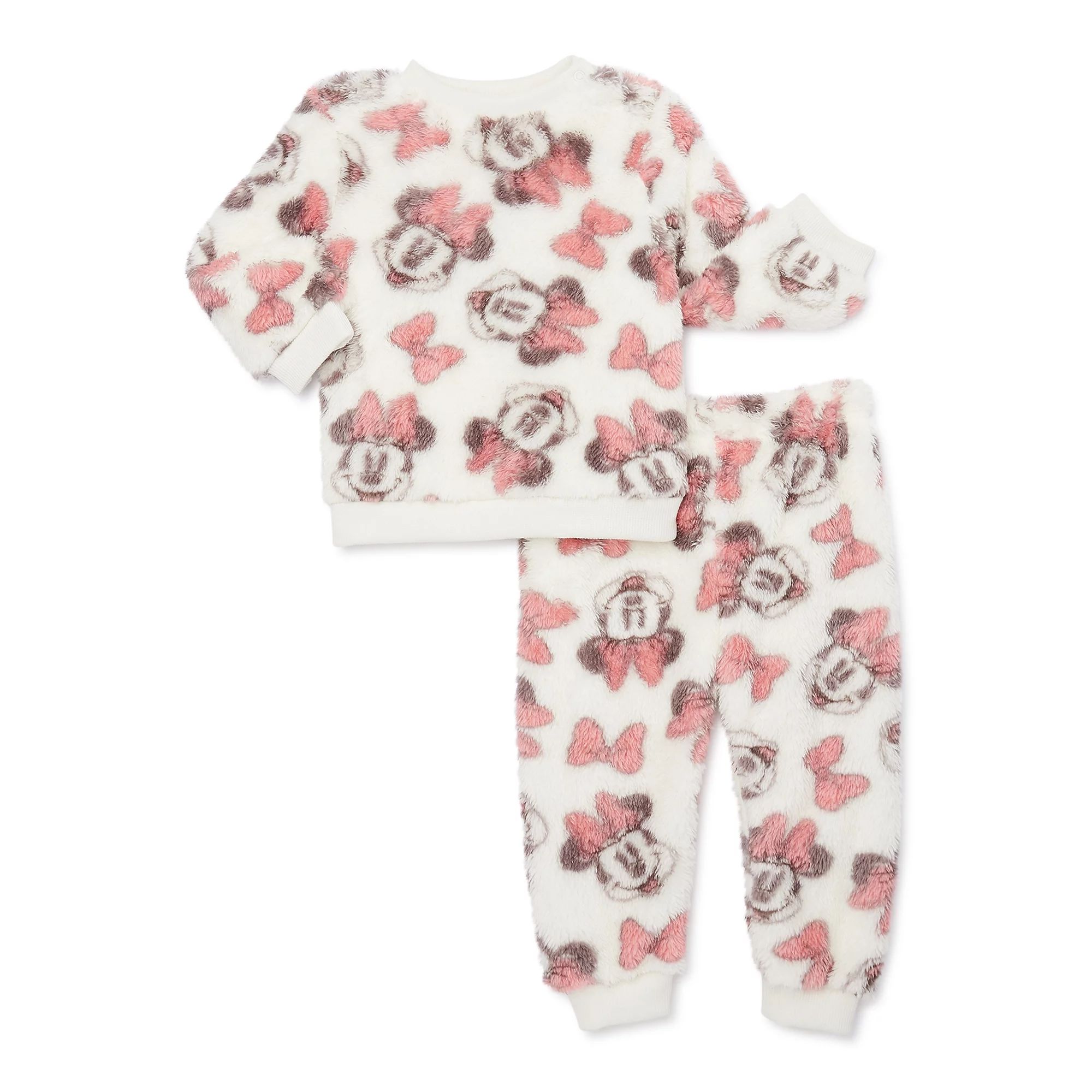 Disney Minnie Mouse Baby Girls Long Sleeve Top and Pants Faux Sherpa Set, 2-Piece, Sizes 0/3-24 M... | Walmart (US)