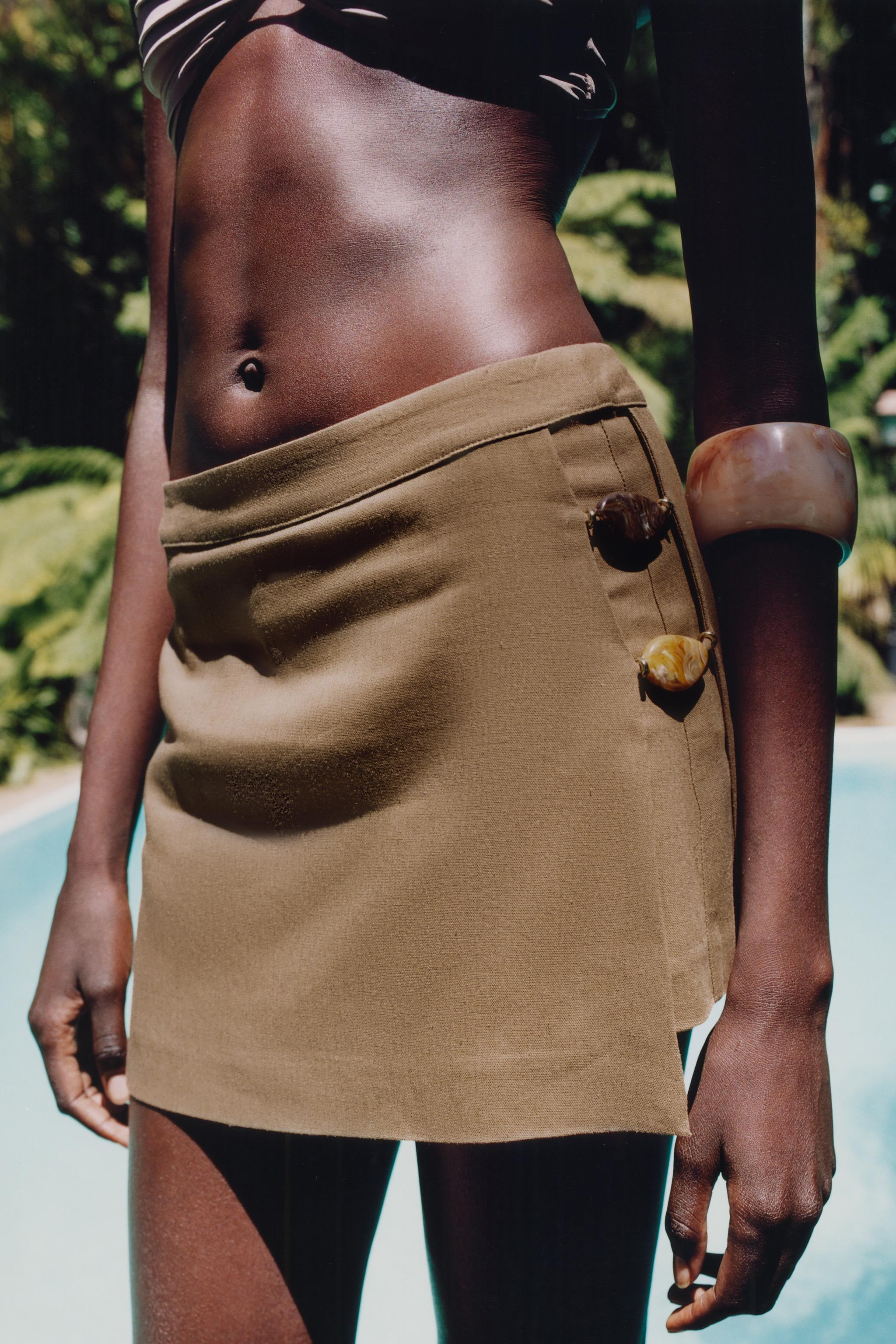 LINEN BLEND SKORT WITH BEADING | Zara UK