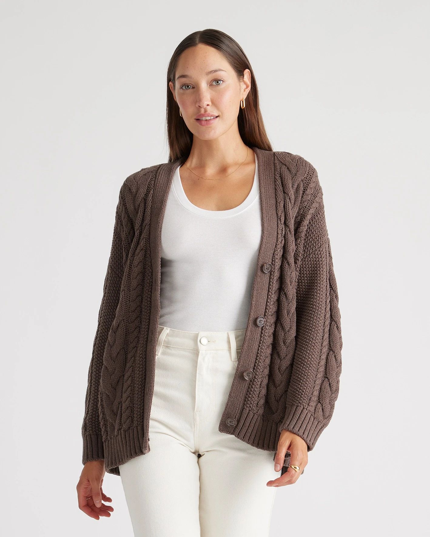 100% Organic Cotton Oversized Cable Cardigan | Quince