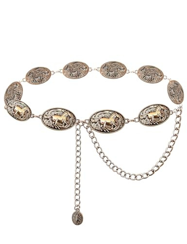 TOPACC Rodeo Belts for Women Bronze Western Chain Belt Cowgirl Cowboy Metal Concho Belt for Dresses Jeans Country Concert Outfit | Amazon (US)