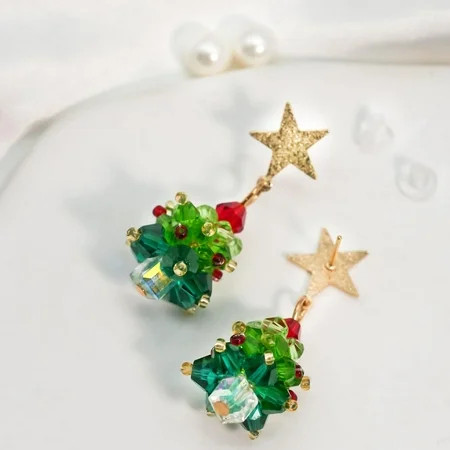 QLFSCXG Christmas Sales! Christmas Tree Earrings for Women Handmade Beaded Green Christmas Tree Dangle Earrings Cute Bow Xmas Tree Earrings Jewelry for Christmas Decor | Walmart (US)