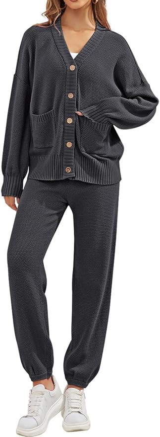 ETCYY NEW Women's 2 Piece Outfit Lounge Set Trendy Cardigan Sweater Pants Sets V Neck Button Pock... | Amazon (US)