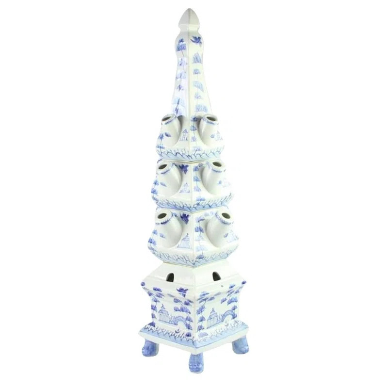 Chrystal Village Scene Pale Blue and White Tulipiere Small | Wayfair North America