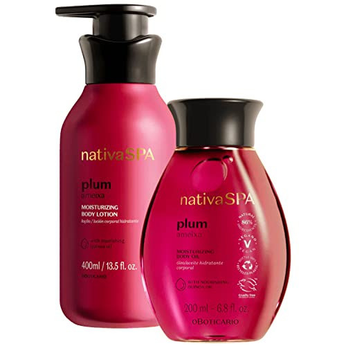 Nativa SPA by O Boticário, Plum Moisturizing Ritual Bundle: Body Lotion (13 fl oz) and Body Oil (6.8 fl oz) | Amazon (US)