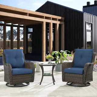 Pocassy 3-Piece Outdoor Swivel Bistro Set, Wicker Rocking Chairs - Bed Bath & Beyond - 35937443 | Bed Bath & Beyond