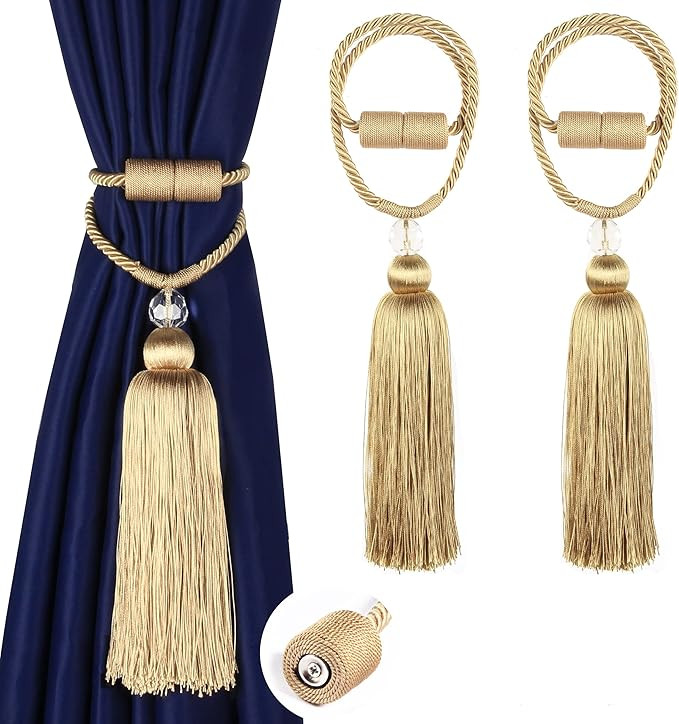 BEL AVENIR Magnetic Curtain Tiebacks Tassel Ties Backs Holdbacks Rope Convenient Drapes Handmade ... | Amazon (US)