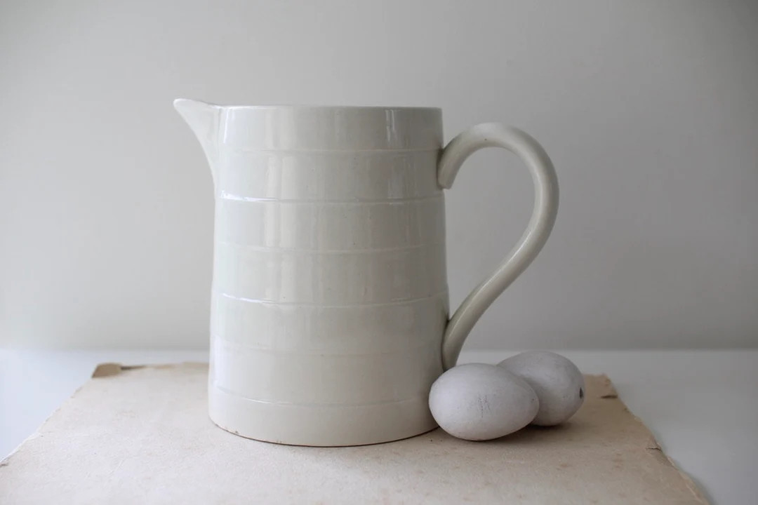 Vintage Ironstone Banded Jug, Antique Ribbed Ceramic Pitcher, French Farmhouse Decor - Etsy | Etsy (US)