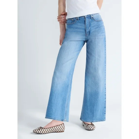 Free Assembly Women's and Women's Plus High Rise Cropped Wide Leg Jeans, Sizes 0-22W - Walmart.co... | Walmart (US)