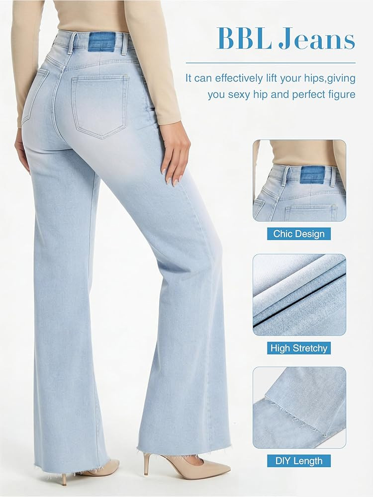 BlueMoment High Waisted Wide Leg Jeans for Women Stretchy Tummy Control Loose Denim Pants Plus Si... | Amazon (US)