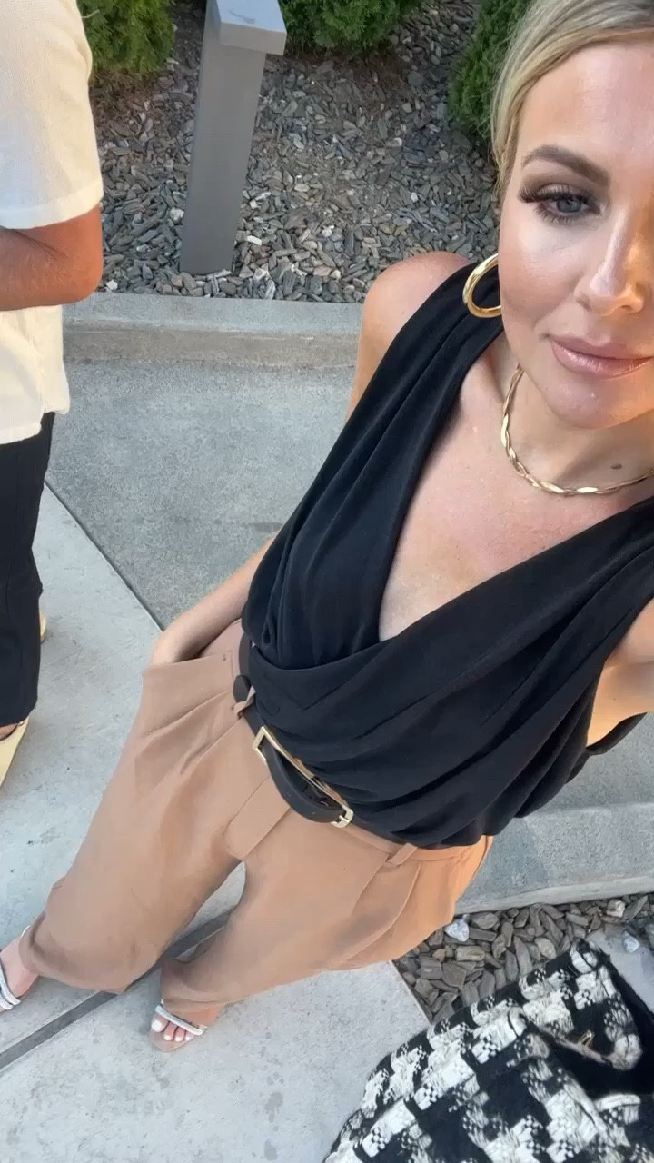 Date night outfit inspo - bodysuit from Revolve, wearing size s. On major sale right now for under $50! Abercrombie tailored pants BACK in stock! Wearing size XS



#LTKunder50 #LTKsalealert #LTKworkwear