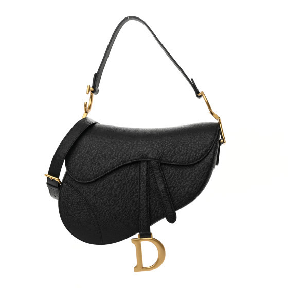 Grained Calfskin Saddle Bag With Strap Black | FASHIONPHILE (US)