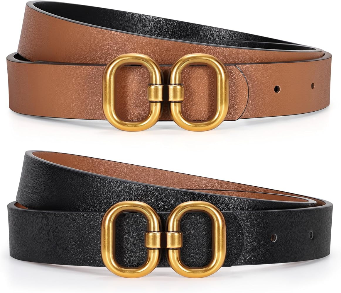 KASBAH Women Reversible Leather Belt for Jeans Dresses Two-in-One Ladies Waist Belt With Gold Buc... | Amazon (US)