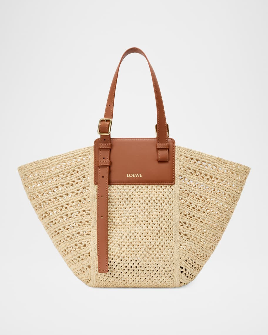 Loewe x Paula's Ibiza Medium Hammock Cabas Bag in Raffia and Calfskin | Neiman Marcus