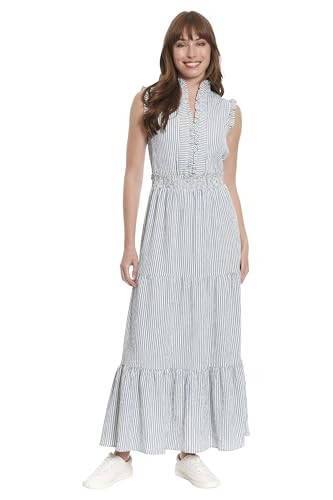London Times Women's Dresses Women's Sleeveless Maxi Dress - Ruffle V-Neck, Tiered Skirt, Casual Dresses for Women, Blue/Ivory #5, 10 | Amazon (US)