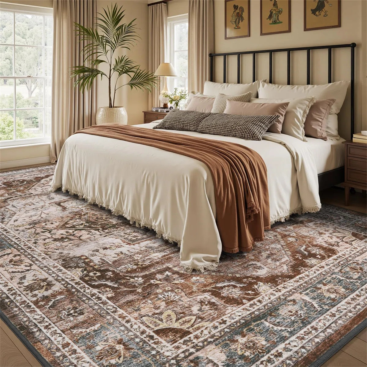 Vintage Area Rug, 5X7, Washable, Brown, Non-Slip, For Dining Room, Bedroom | Wayfair North America