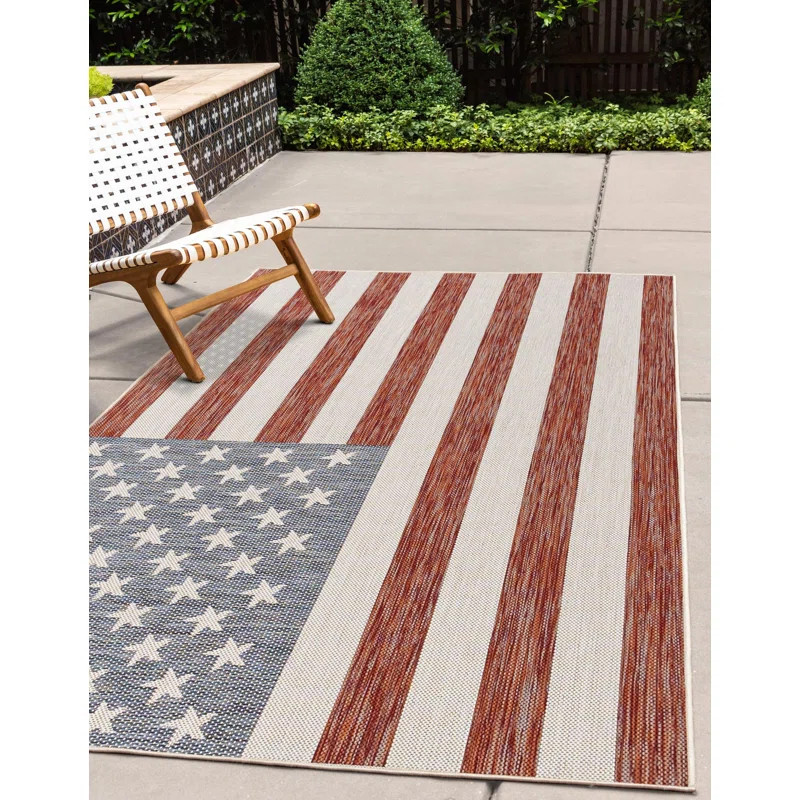 Striped Indoor / Outdoor Area Rug in White/Red/Blue | Wayfair North America