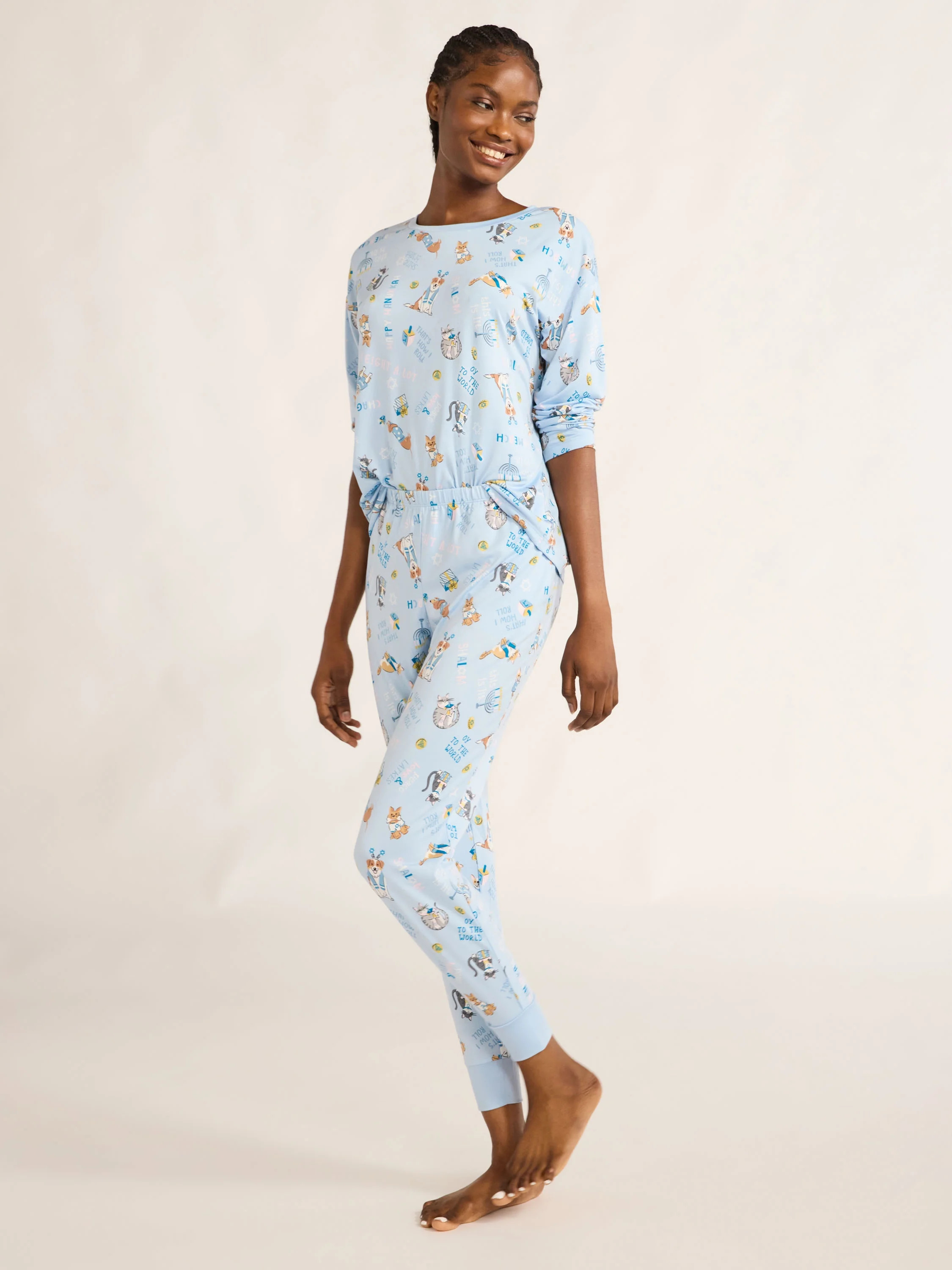 Joyspun Women's Hanukkah Long Sleeve Top and Jogger Pants Pajama Set, 2-Piece, Sizes XS-3X | Walmart (US)