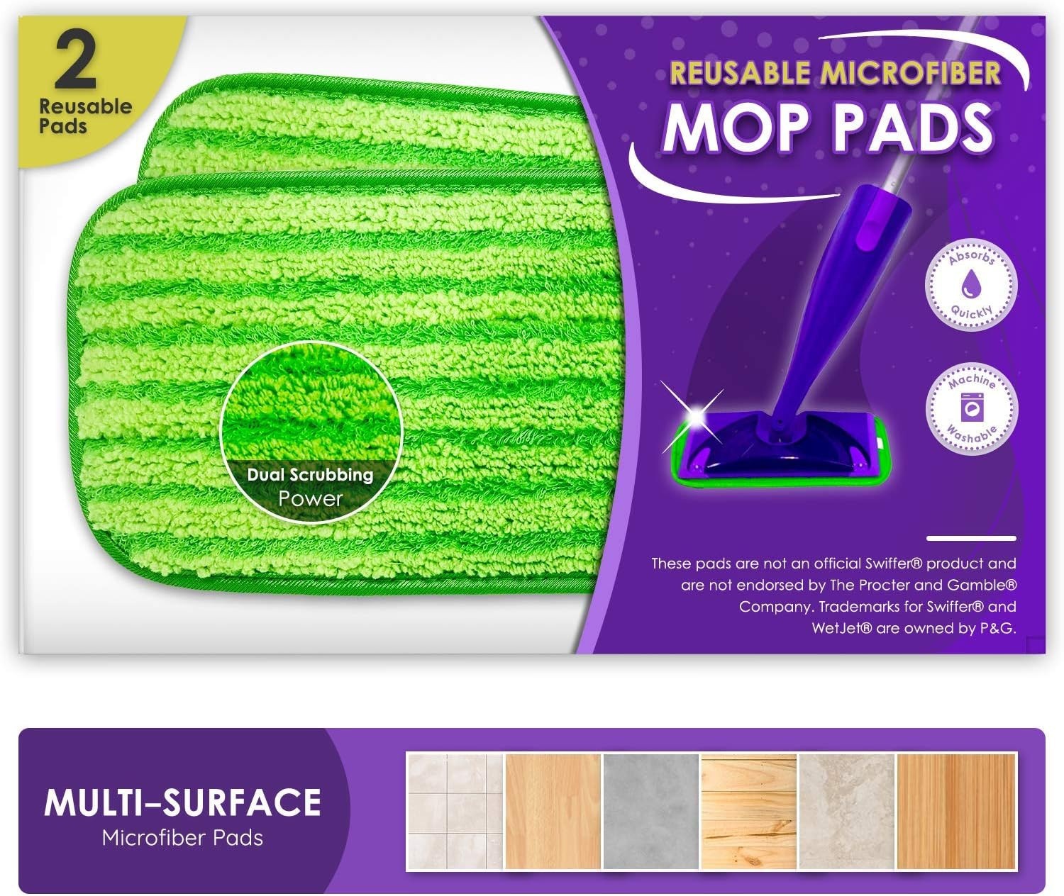 Reusable Mop Pads Fit Swiffer WetJet - Washable Microfiber Mop Pad Refills by Turbo - 12 Inch Flo... | Amazon (US)
