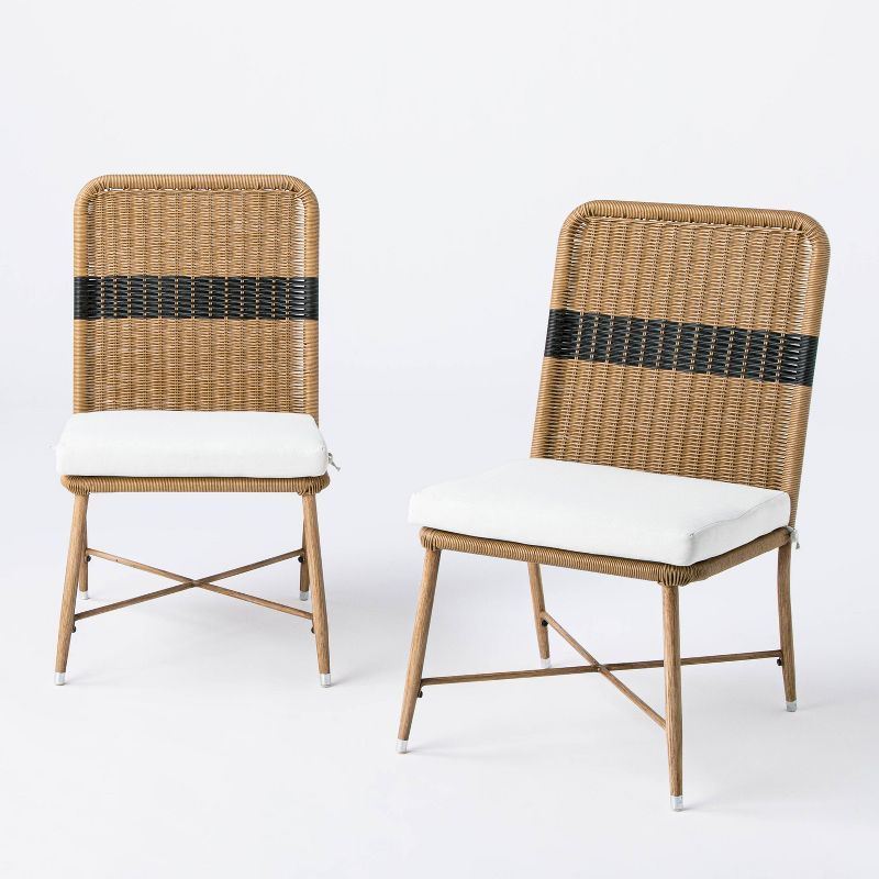 2pk Wicker & Metal Patio Dining Chairs Stripe - Threshold™ designed with Studio McGee | Target