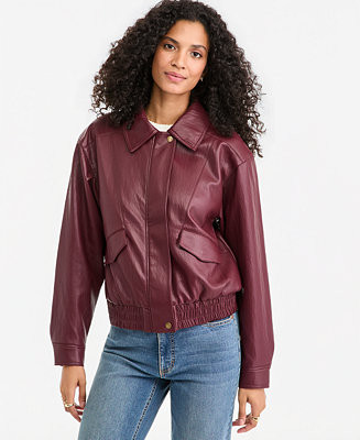 Women's Faux Leather Bomber Jacket | Macy's