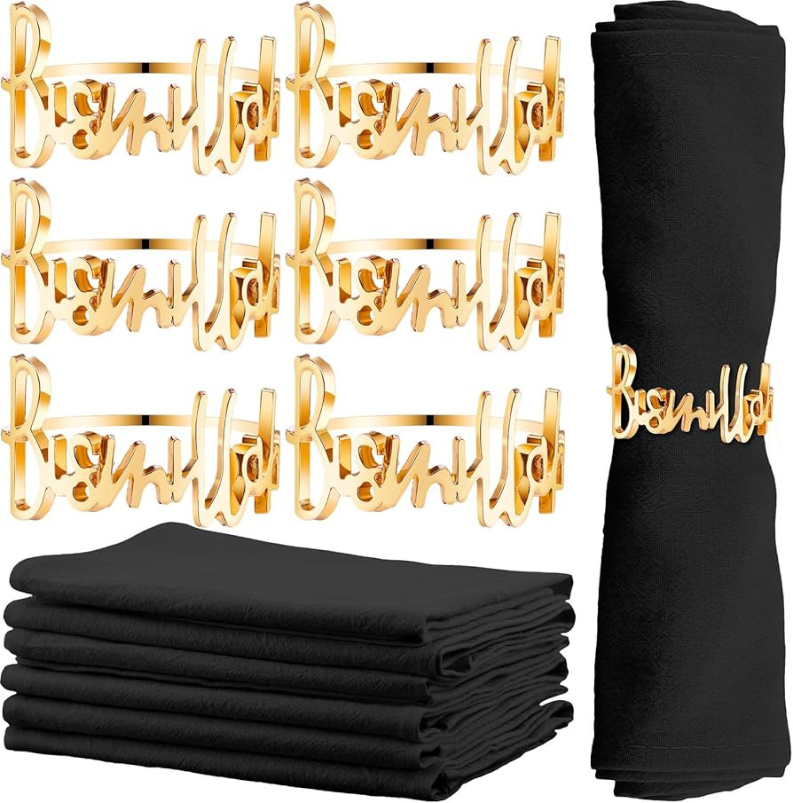 6 Set Eid Gold Napkin Rings and Cotton Napkins Bismillah Letter Metal Napkin Buckles Eid Dinner C... | Amazon (CA)
