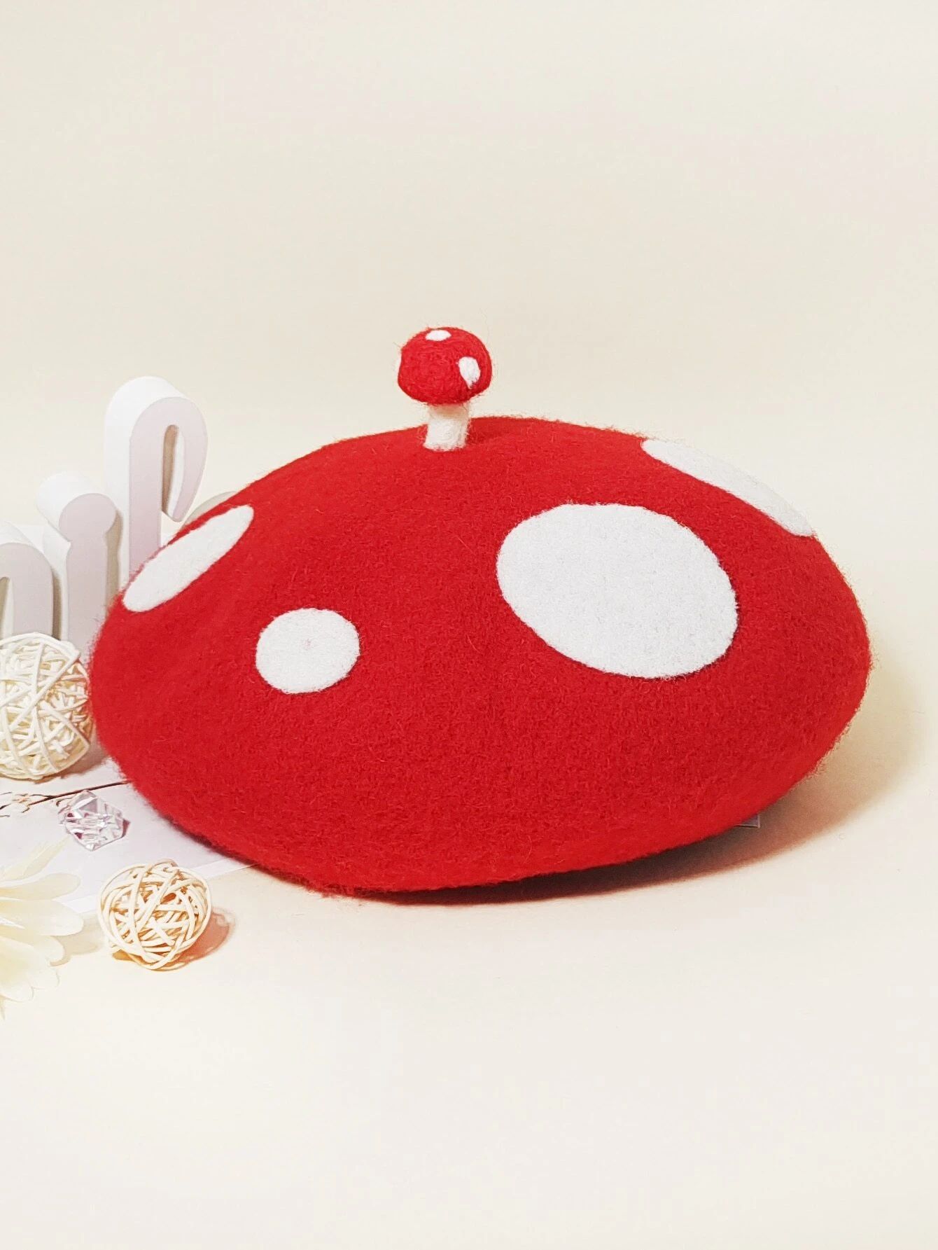 1pc Women's Red Cute Mushroom Shape Dotted Wool Felt Beret Painter Hat, Suitable For Autumn And W... | SHEIN