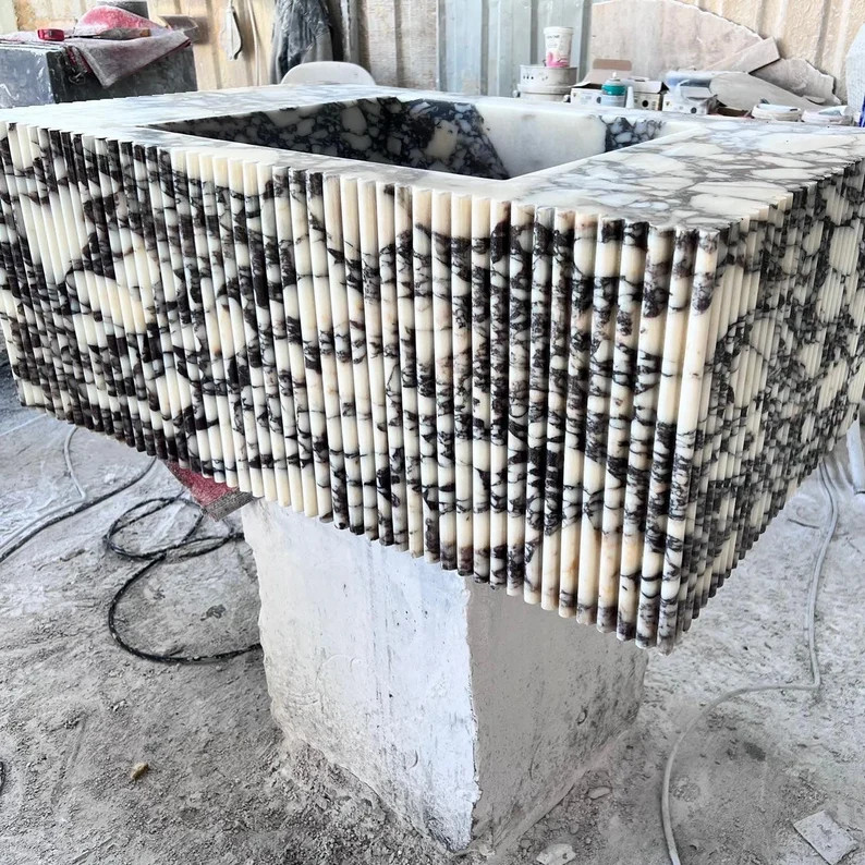 Calacatta Viola Marble Sink With Ribbed on Three Side, Marble Sink, Custom Order Marble Sink, Han... | Etsy (US)