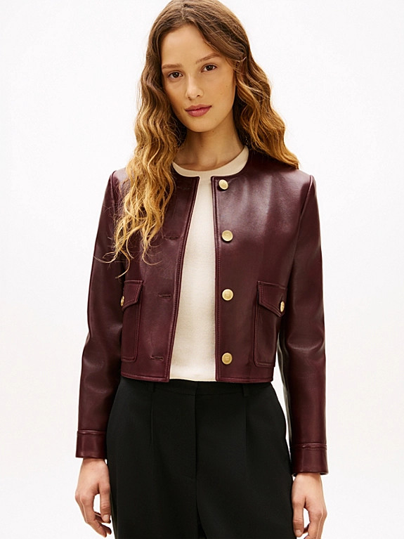 Water Repellent Collarless Leather Jacket | Tommy Hilfiger UK