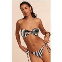 Black Textured Stripe Bandeau Bikini Top | PrettyLittleThing US