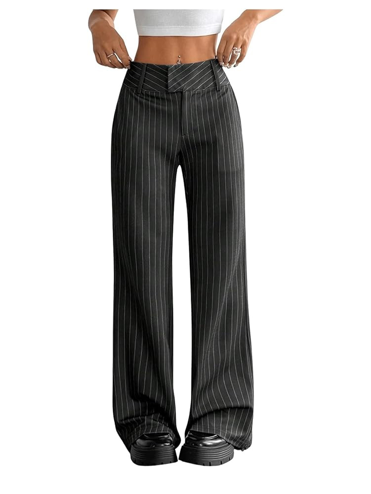 Floerns Women's Striped Print High Waisted Dress Pants Straight Leg Work Suit Pants | Amazon (US)