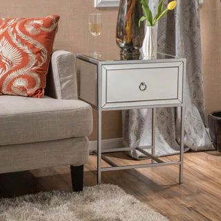 Rodeo Single-drawer Mirrored End Table by Christopher Knight Home - 15.75"L x 19"W x 26.25"H - Go... | Bed Bath & Beyond