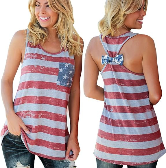 Womens American Flag Tank 4th of July T Shirts Patriotic Short Sleeve USA Tunic Summer Blouse Top... | Amazon (US)