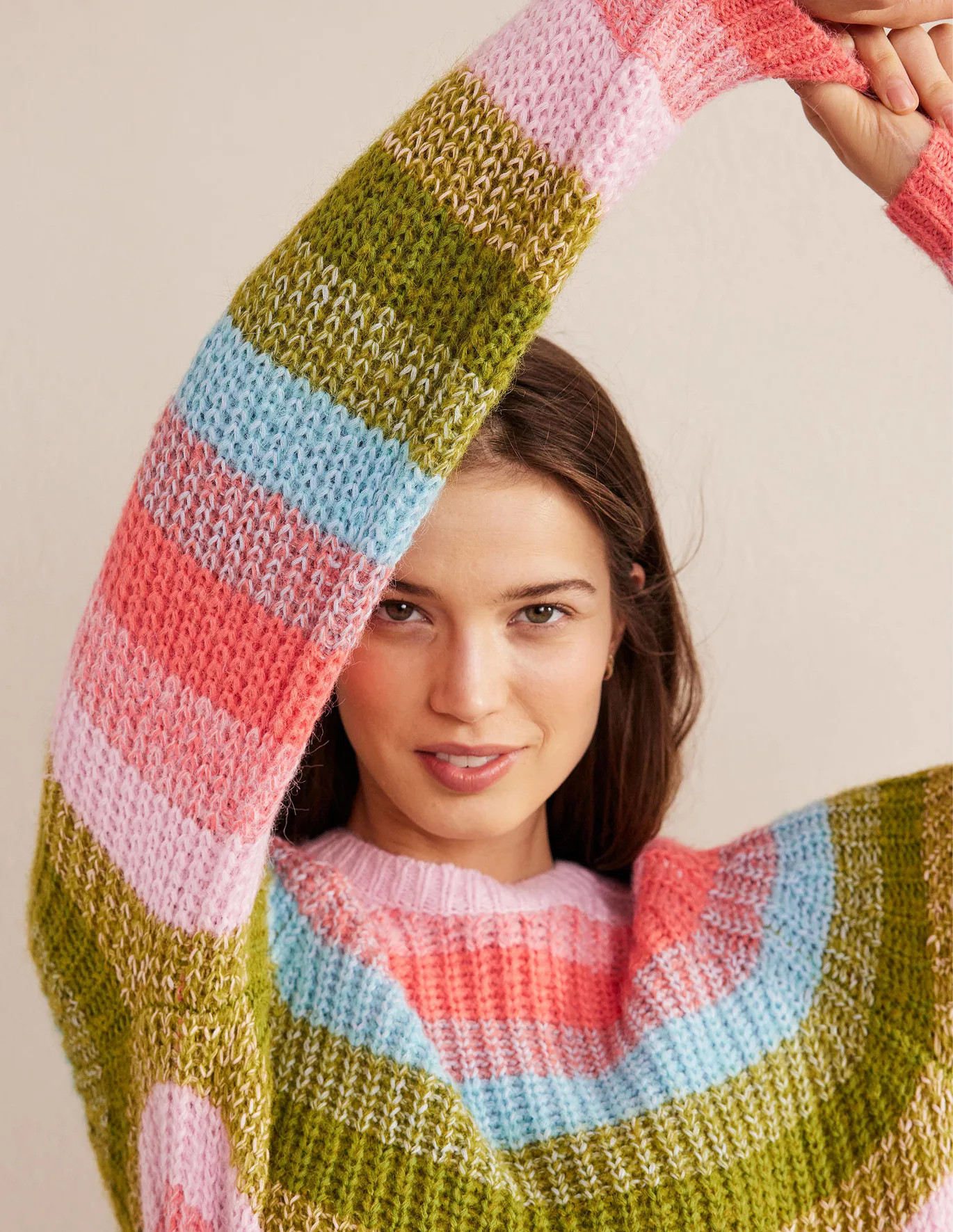 Ribbed Raglan Sweater - Rainbow Stripe | Boden US | Boden (US)