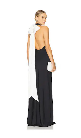 Evianna Satin Gown in Black & Ivory | Revolve Clothing (Global)