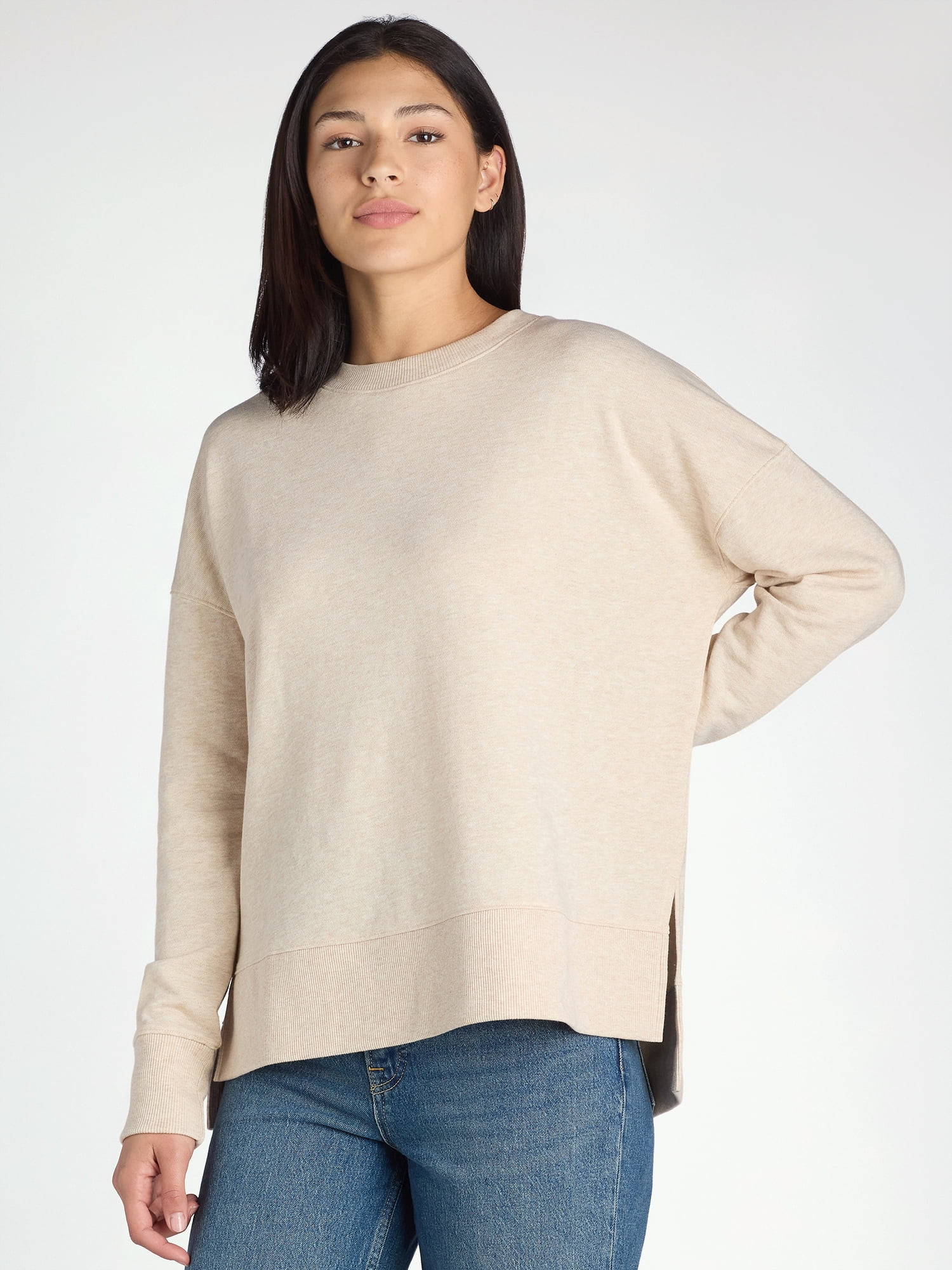 Time and Tru Women's Crewneck Sweatshirt with High-Low Hem, Sizes XS -4X | Walmart (US)