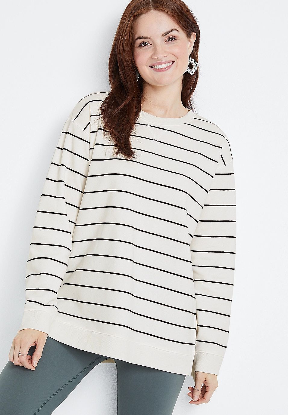 Willowsoft White Stripe Tunic Sweatshirt | Maurices