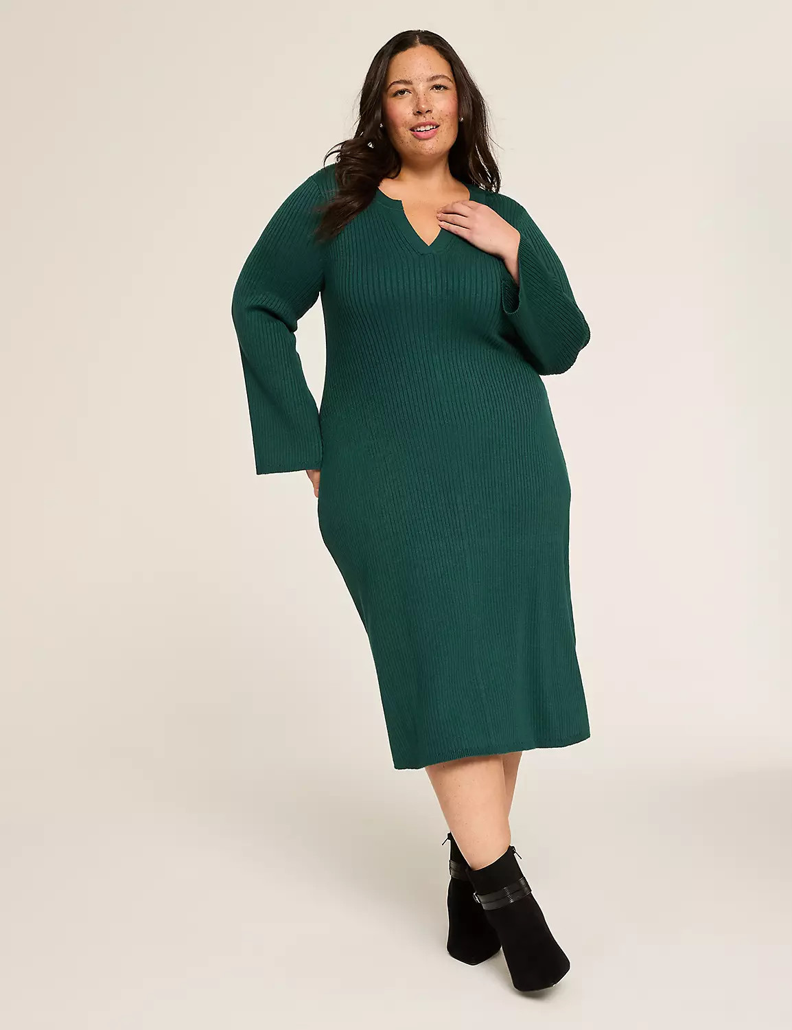 Split-Neck Rib Sweater Dress | Lane Bryant (US)