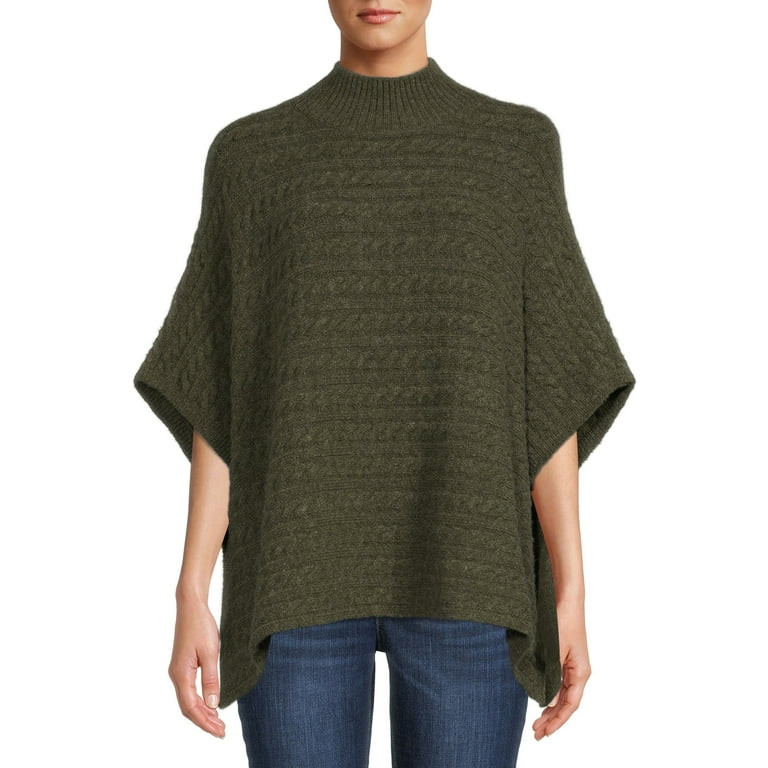 BeachLunchLounge Women's Mock Neck Cable Knit Poncho - Walmart.com | Walmart (US)