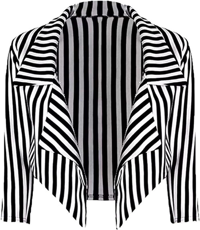 Loxdonz Women's Classic ¾ Sleeves Open Front Stripes Cropped Waterfall Crop Blazer Jacket Coat Cardi | Amazon (US)